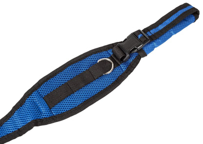Blue and black dog collar on a white background