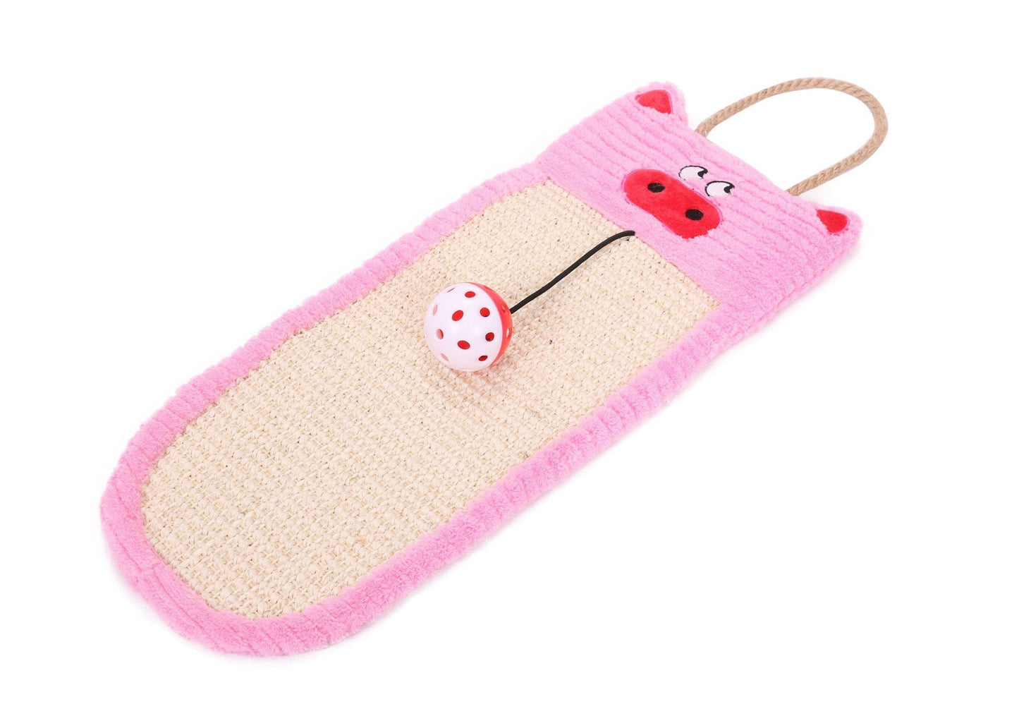Pink and beige cat toy with a ladybug on a white background