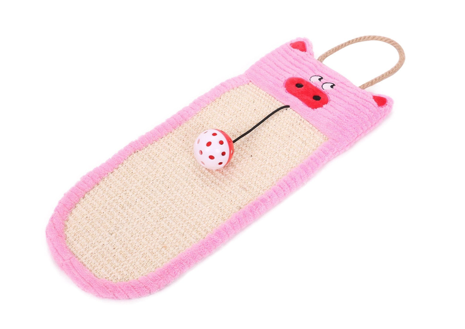 Pink and beige cat toy with a ladybug on a white background