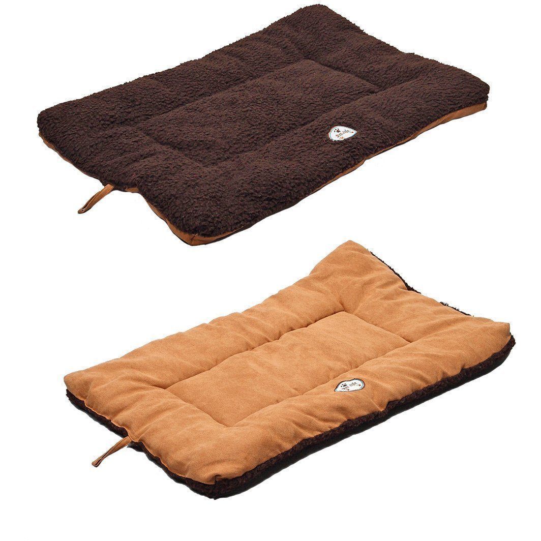 Two brown pet beds with a visible brand logo on a white background