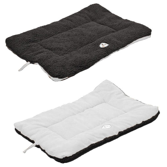 Two rectangular pads, one black and one white, on a white background.