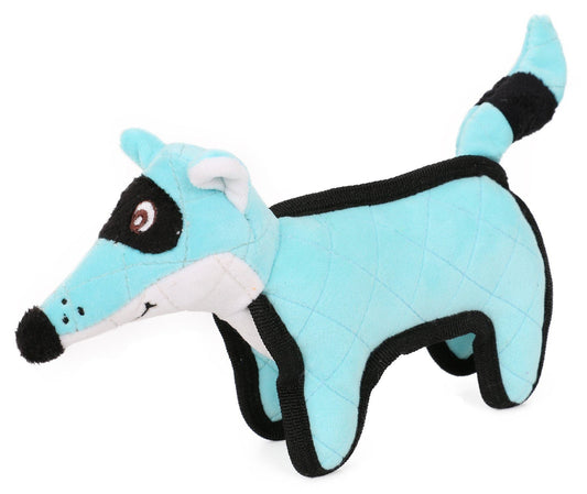 Blue plush toy resembling a dog on a white background