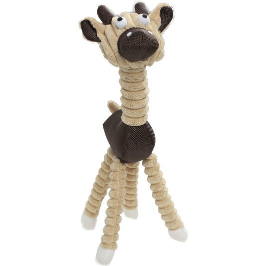 Dog toy shaped like a giraffe with a brown and beige color scheme on a white background
