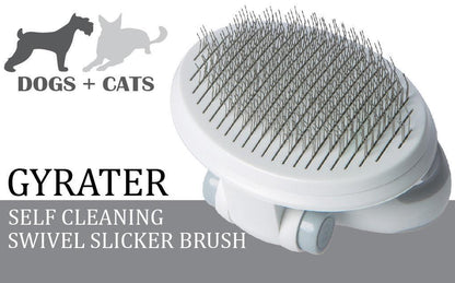 Gyratear self-cleaning slicker brush for dogs and cats on a white background