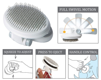 Pet grooming brush with instructions on how to use it