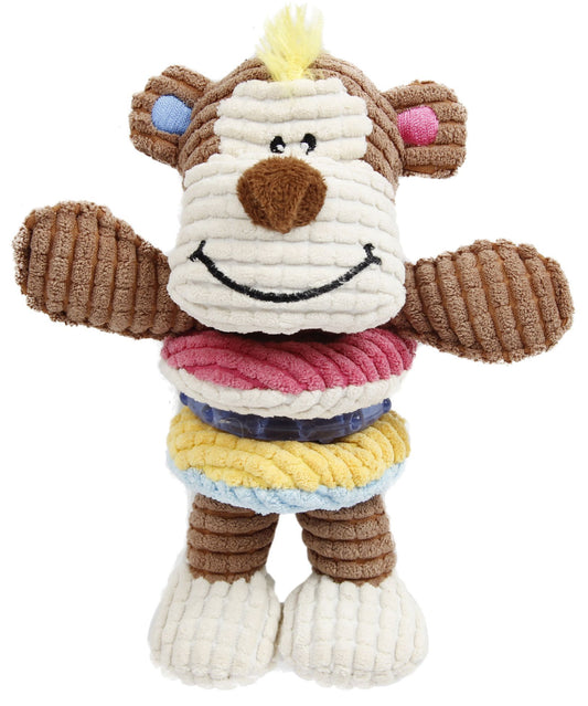 Toy monkey with colorful corduroy texture on a white background .