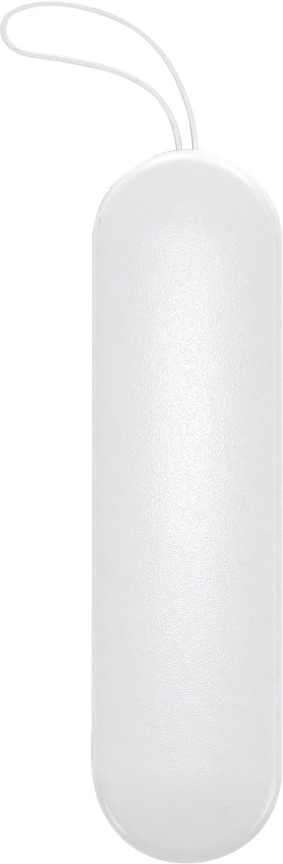 White cylindrical product with a strap on a white background