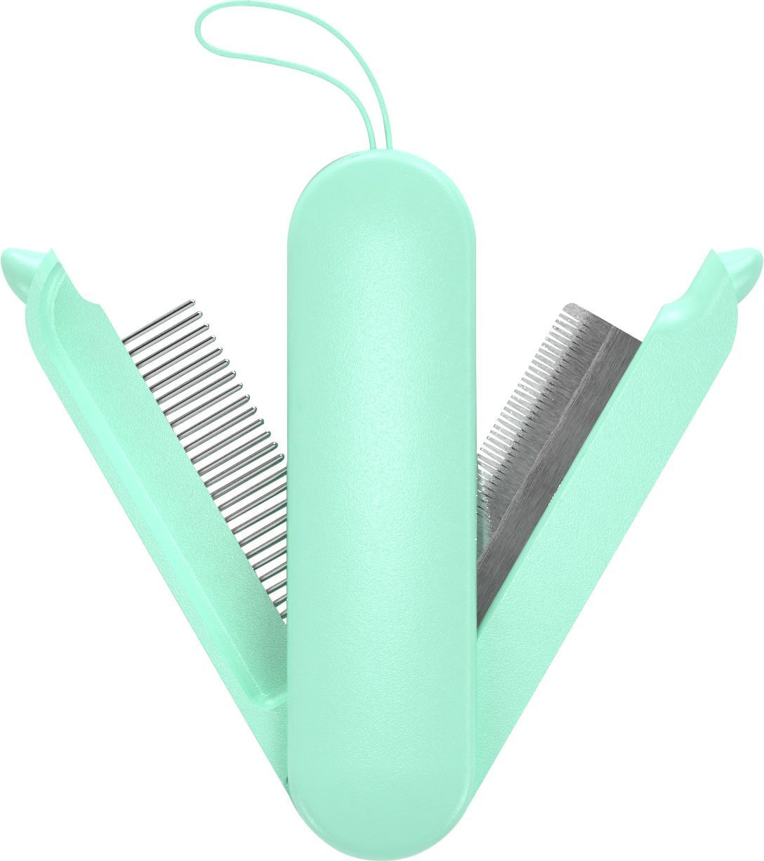 Mint green comb and case set on a white background