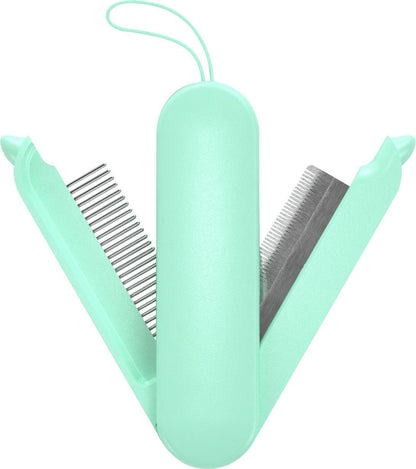 Mint green comb and case set on a white background