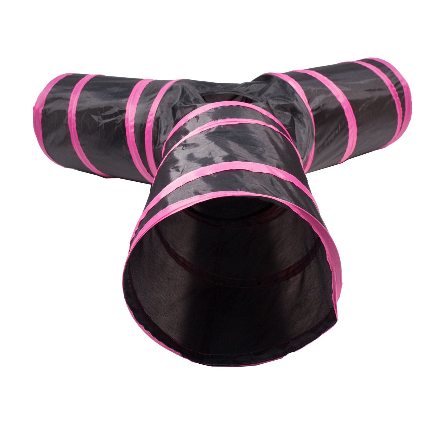 Black pet tunnel with pink stripes on a white background