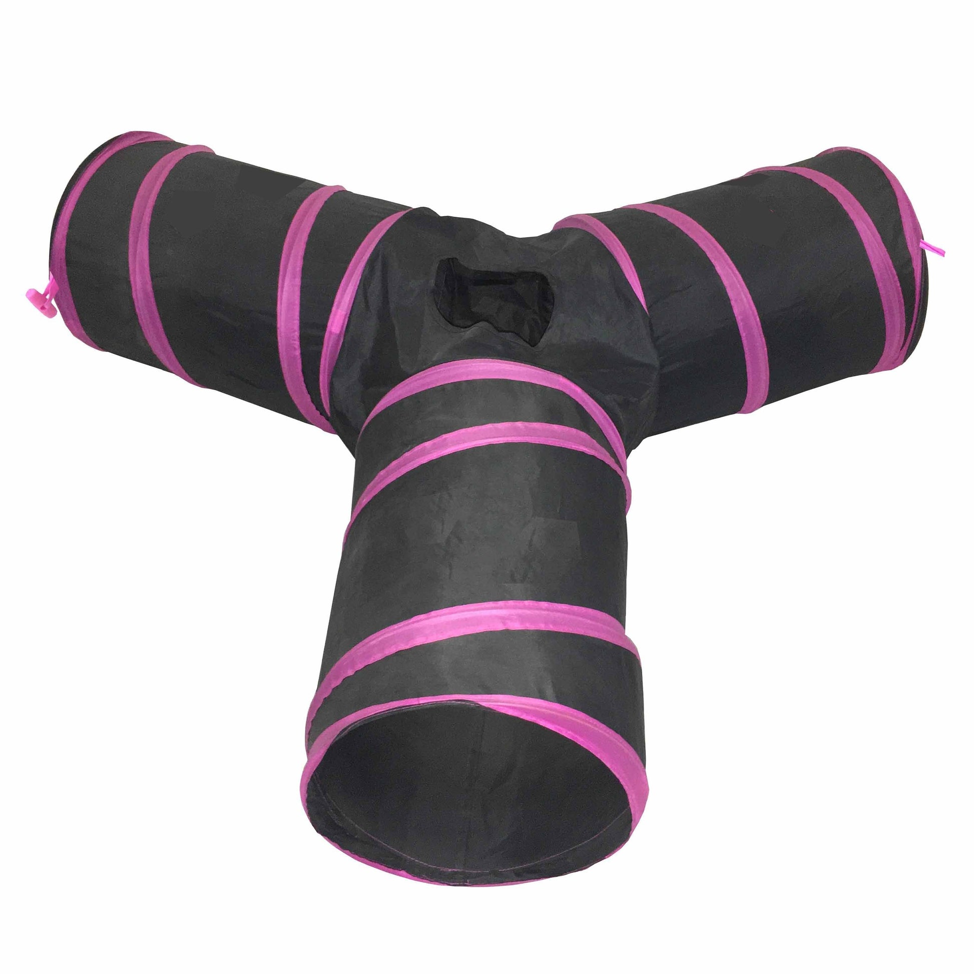 Black and pink Y-shaped tube toy on a white background