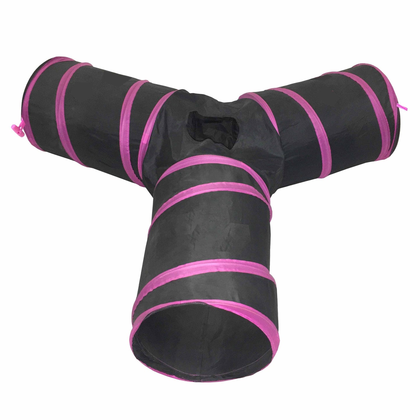 Black and pink Y-shaped tube toy on a white background