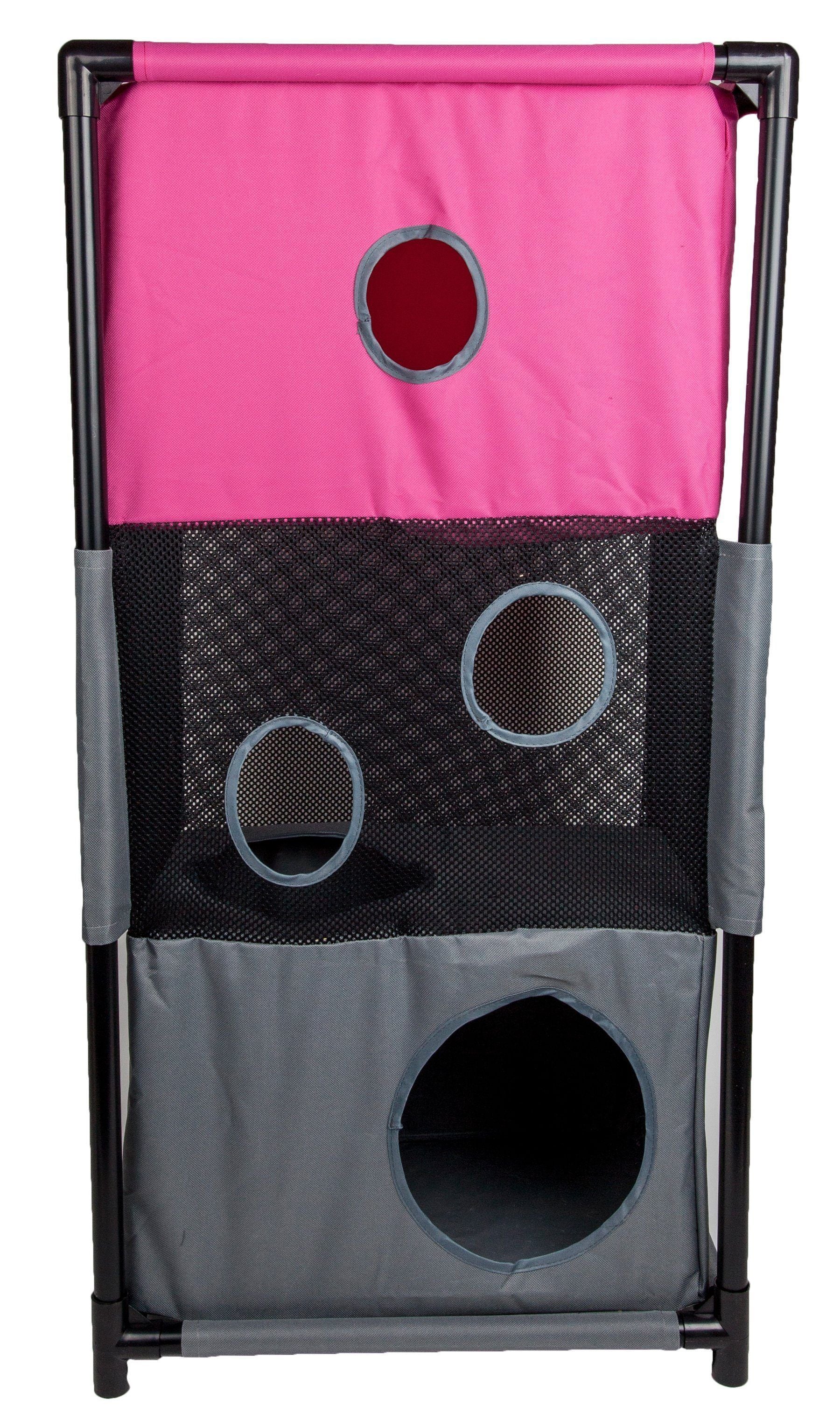 Pet playpen with pink top and gray bottom sections on a white background