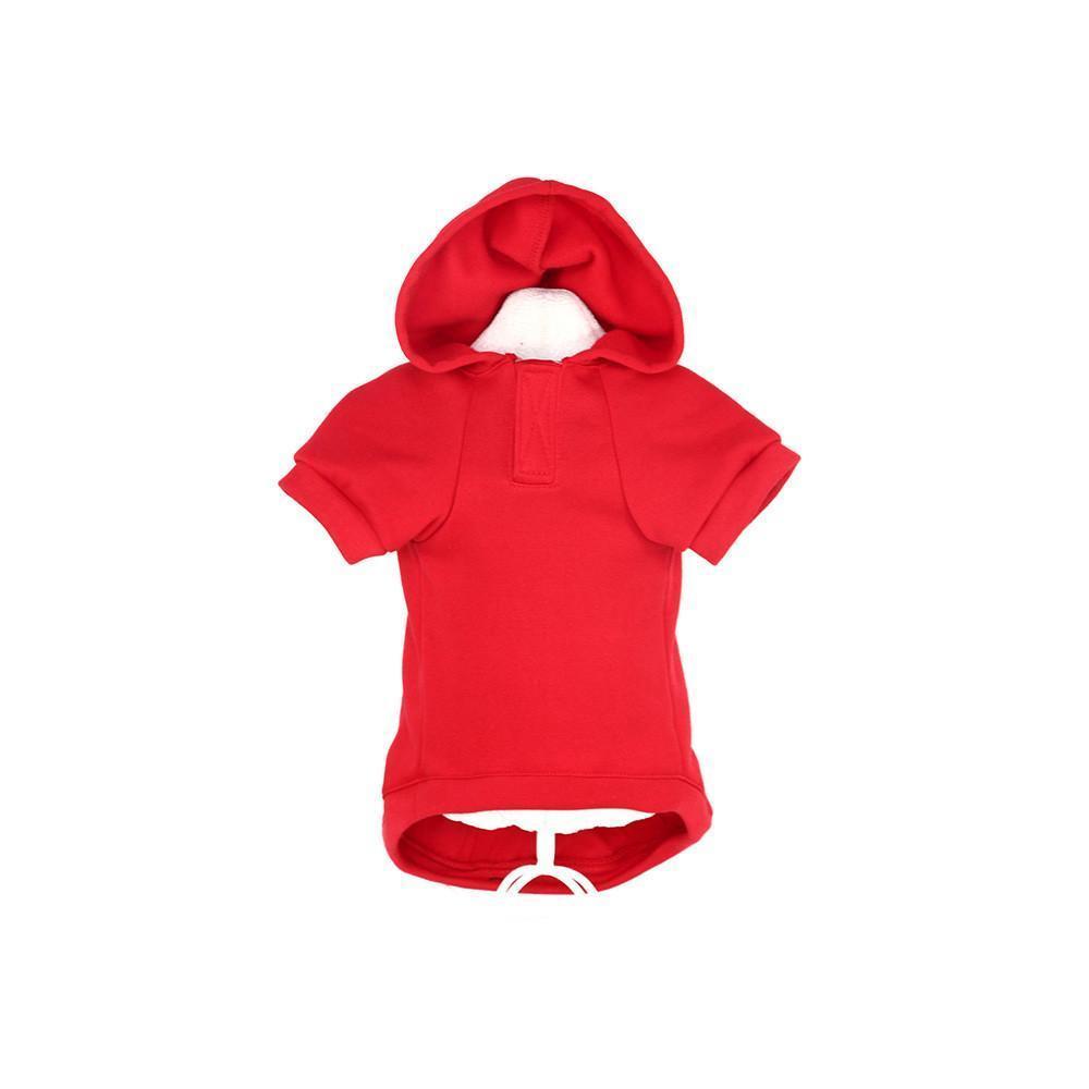 Red hoodie with short sleeves on a white background