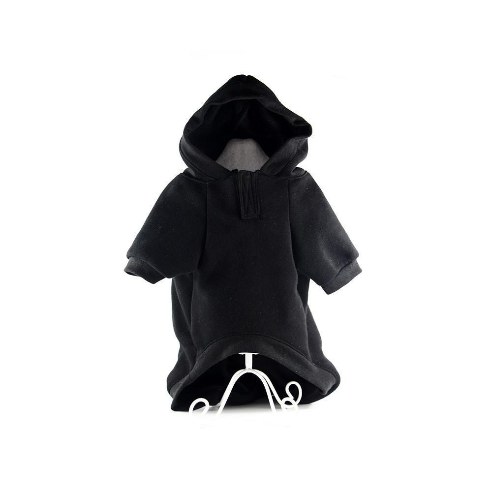 Black hoodie on a mannequin against a white background