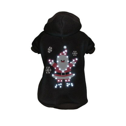 Black hoodie with LED Santa Claus design on a white background