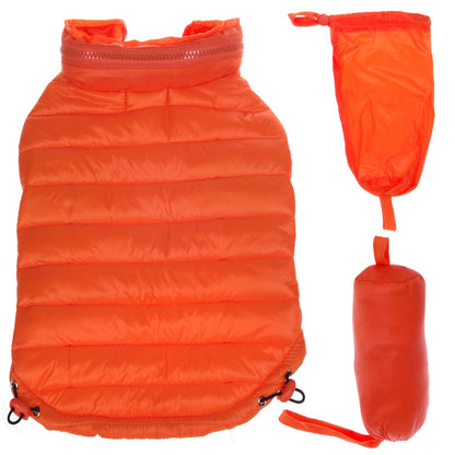 Orange puffer vest with two orange膨胀囊 on a white background