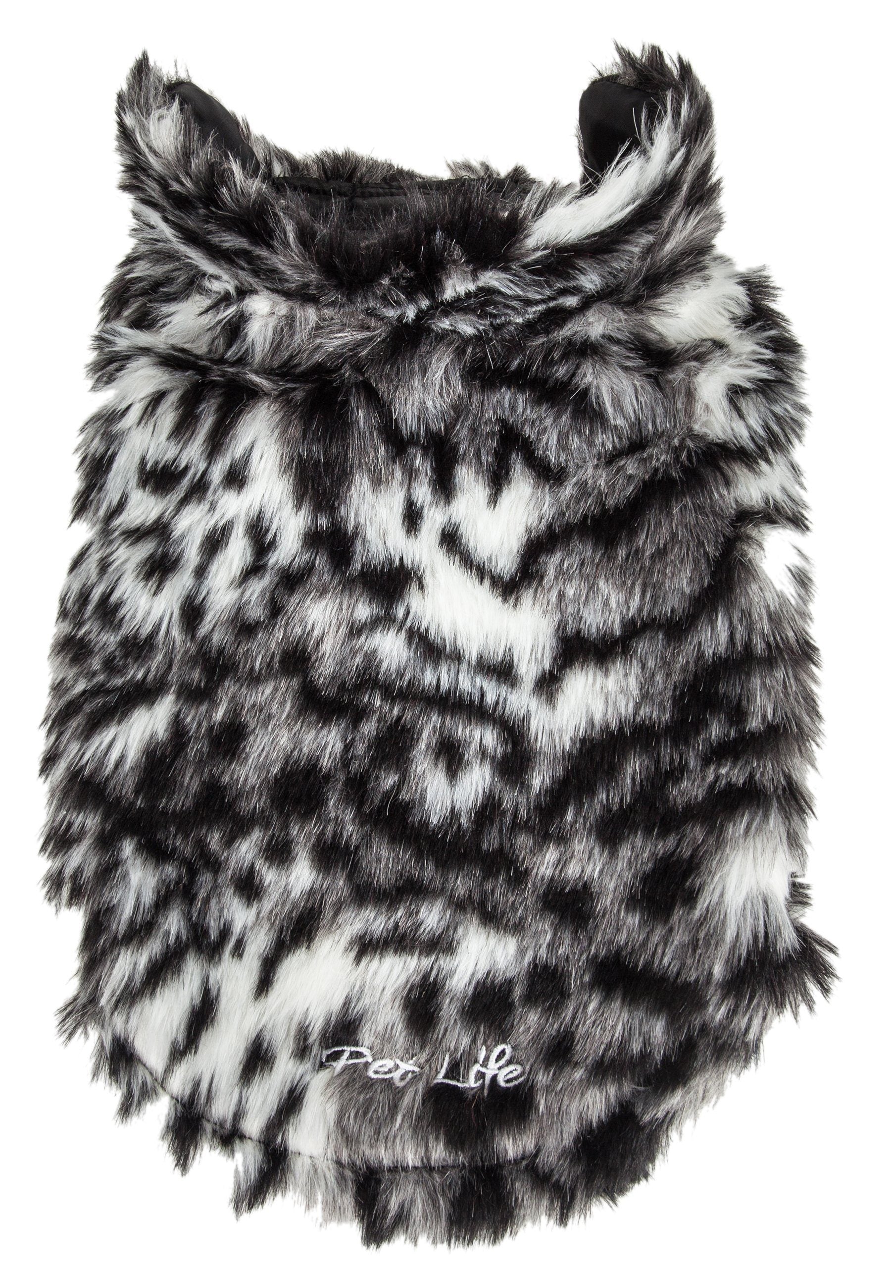 Black and white fur product with 'Pet Life' branding on a white background