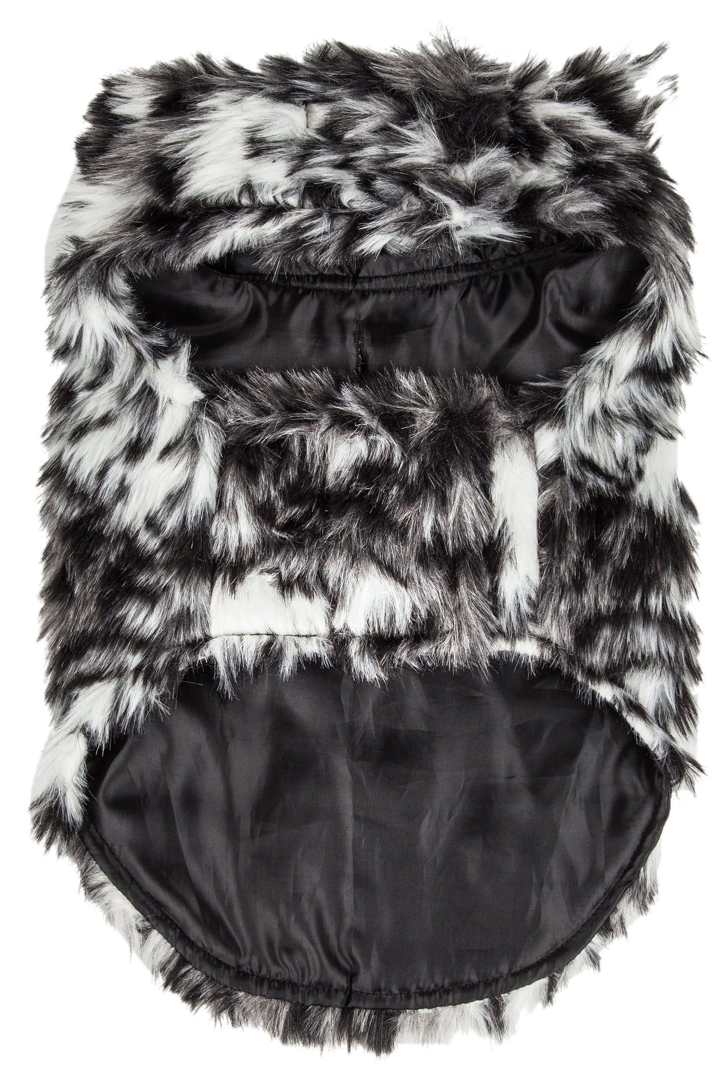 Black and white fur vest on a white background