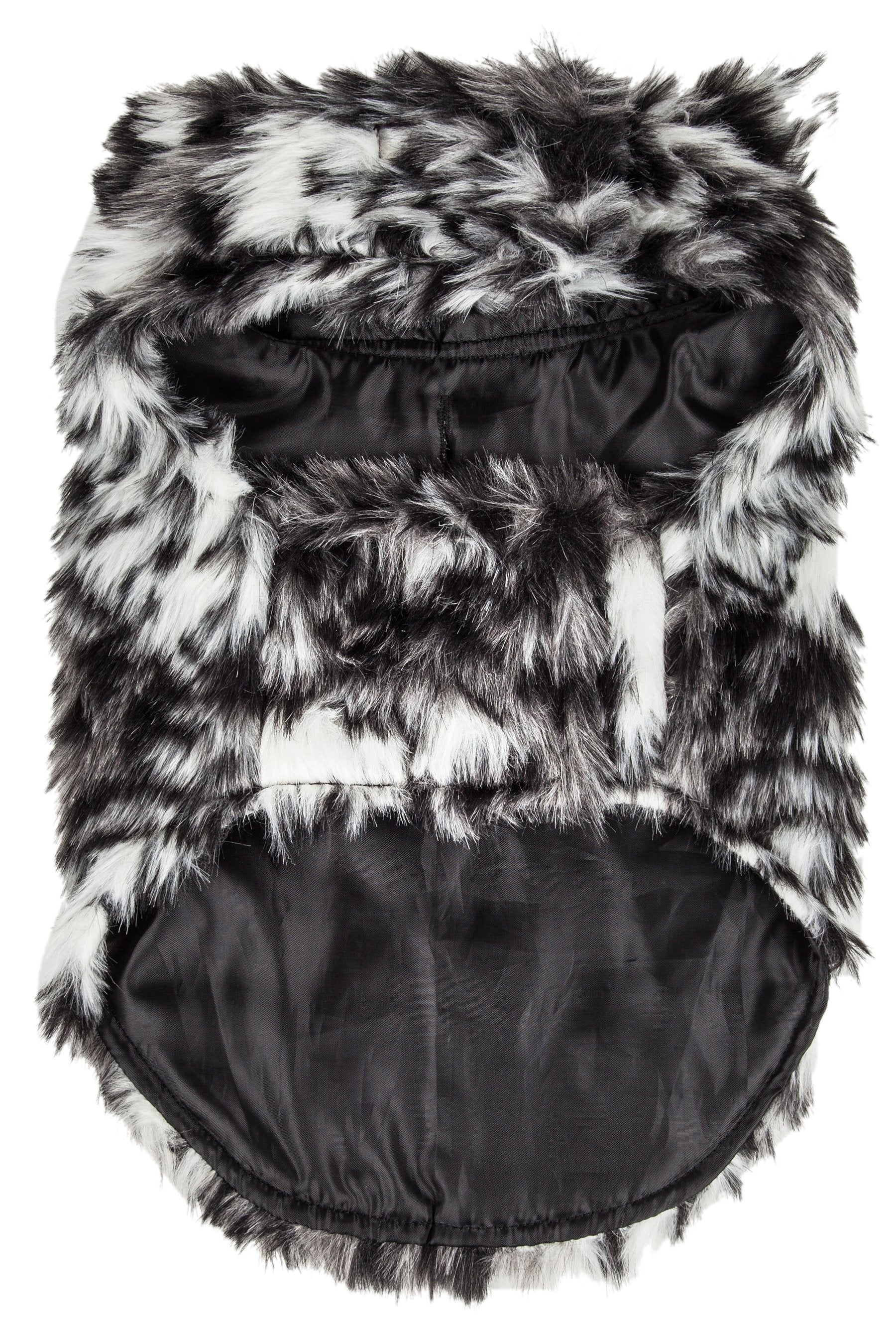 Black and white fur vest on a white background