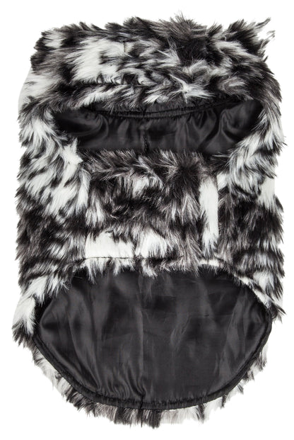 Black and white fur vest on a white background