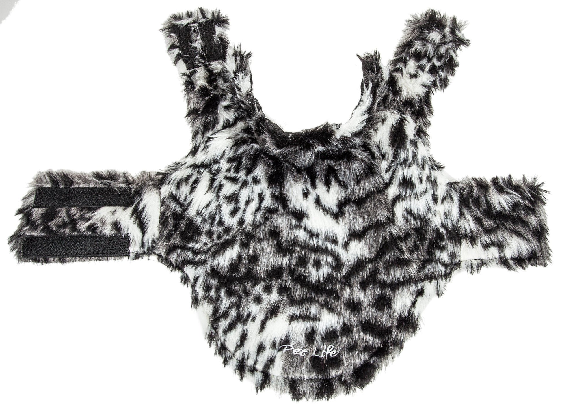 Black and white patterned dog toy on a white background