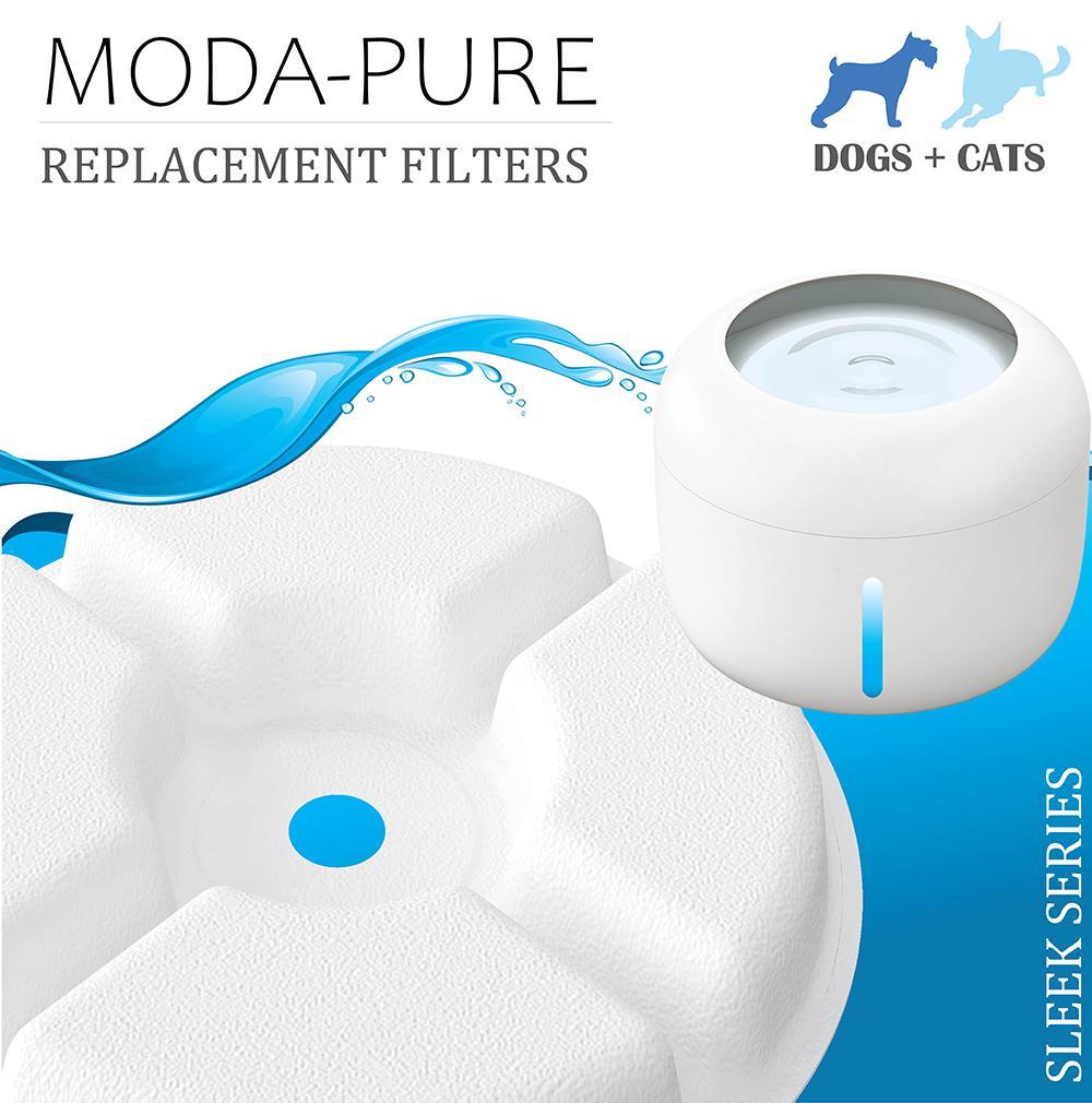 Moda-Pure replacement filters for dogs and cats with a sleek design on a white background.