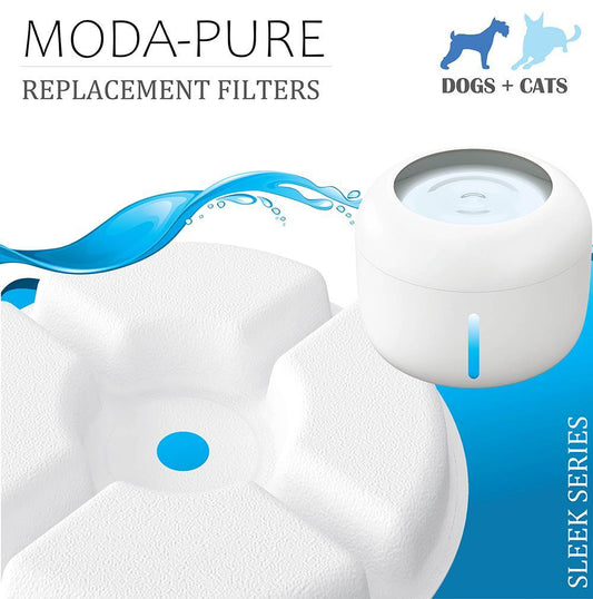 Moda-Pure replacement filters for dogs and cats with a sleek design on a white background.