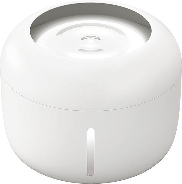 White cylindrical device with a circular top on a white background
