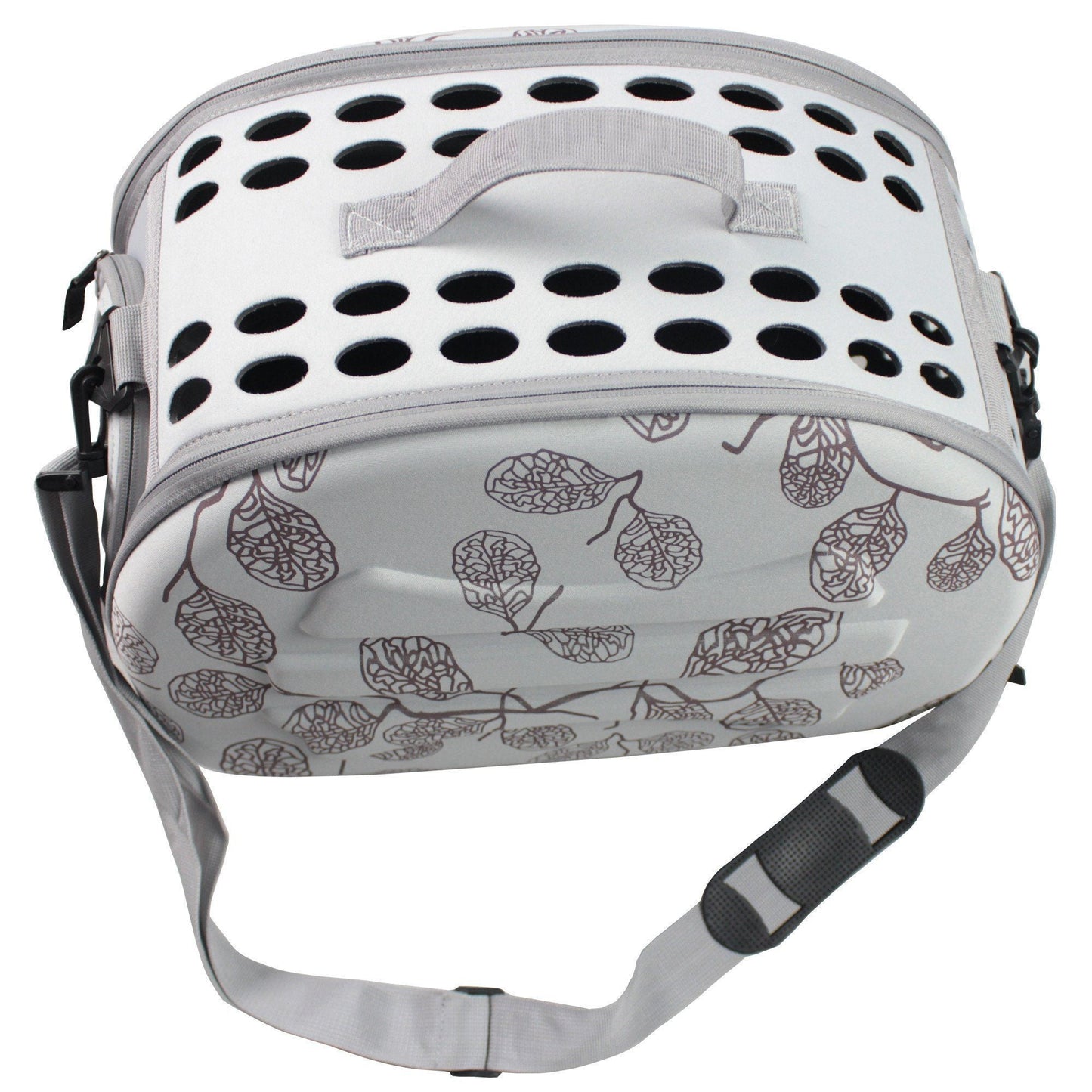 Pet carrier with floral pattern on a white background
