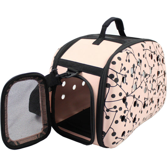 Pet carrier with floral pattern on a white background