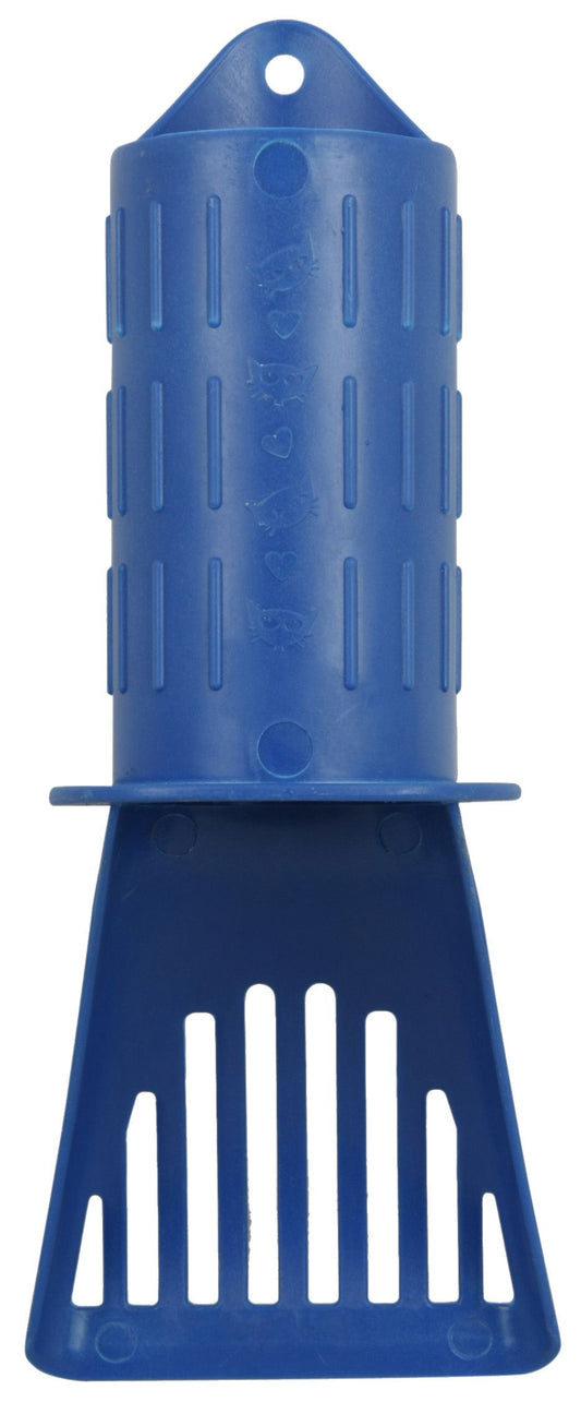 Blue plastic tool with a handle and base on a white background