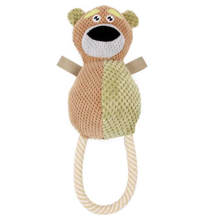 Knitted toy with a bear design on a white background