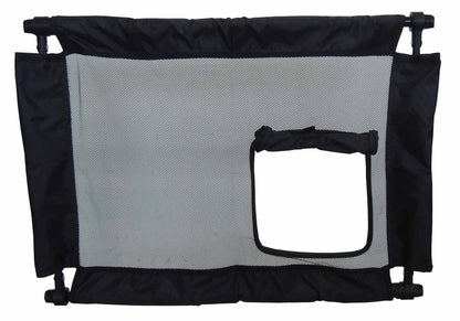 Black and gray pet carrier with mesh door on a white background