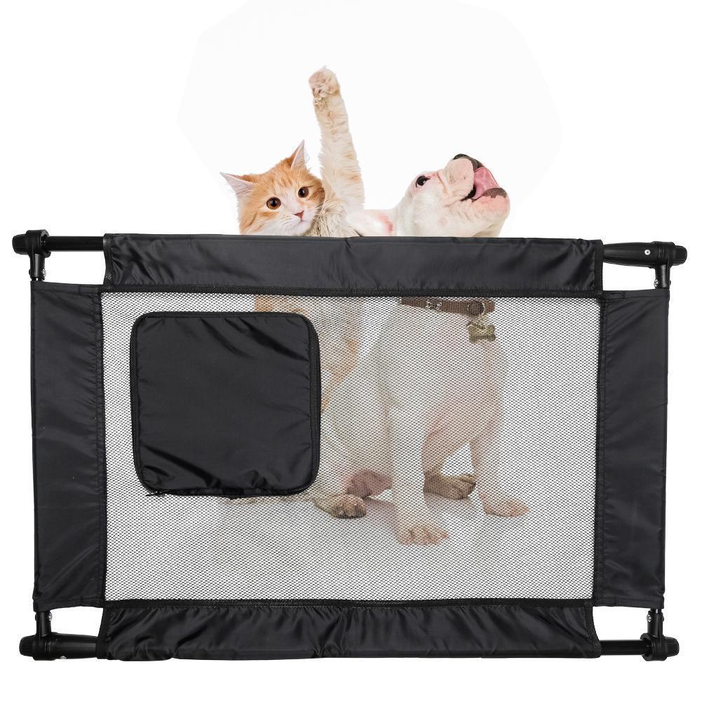 Pet gate with a cat and dog on a white background