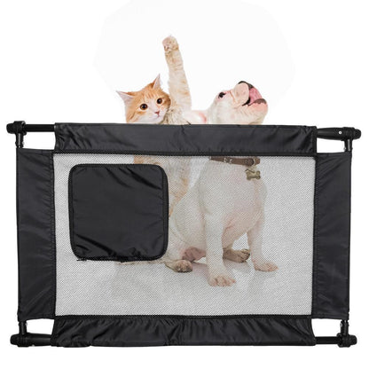 Pet gate with a cat and dog on a white background