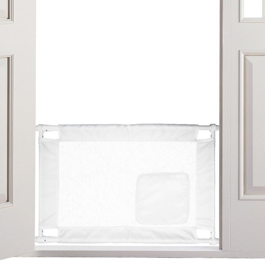 Clear window screen in a white-framed window