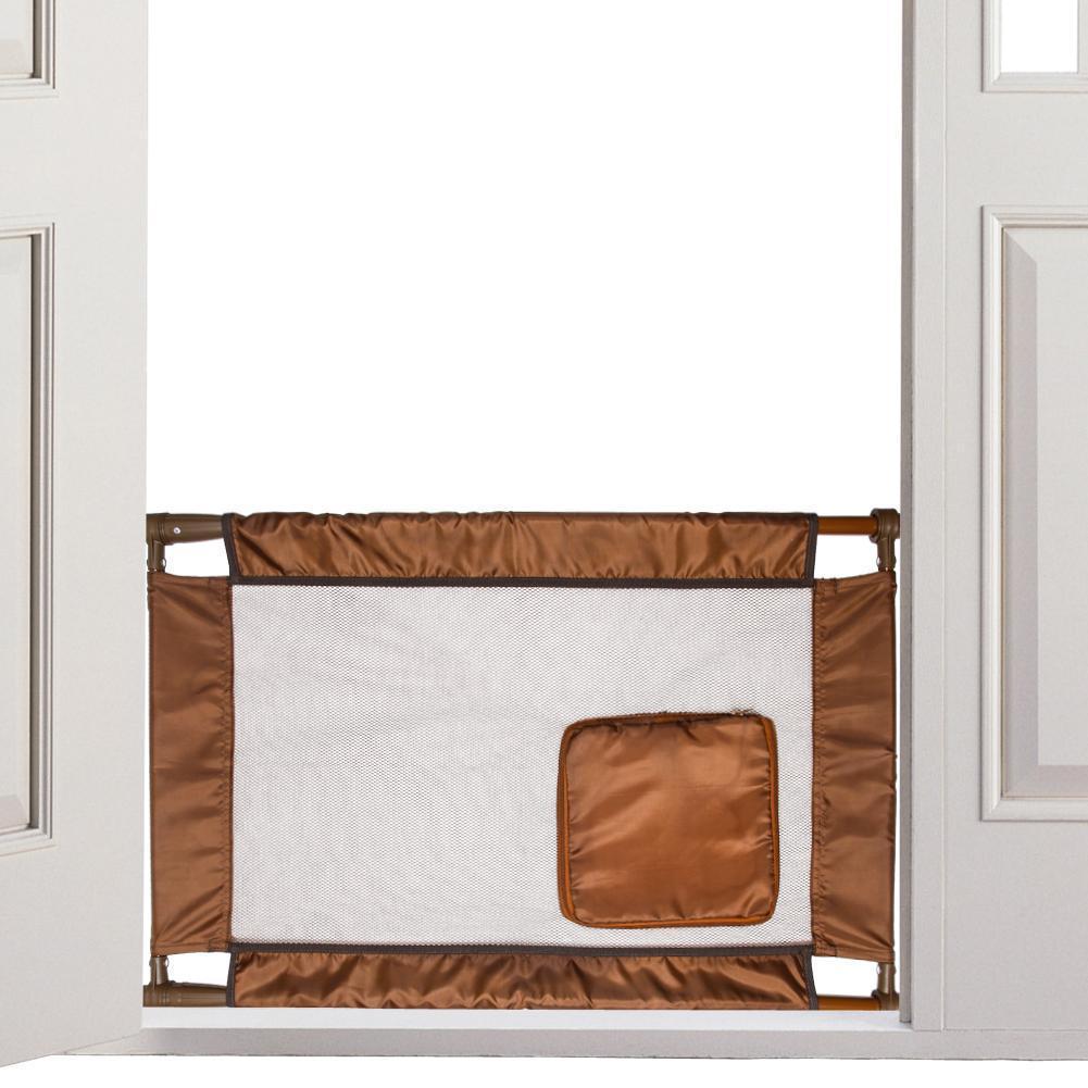 Brown and white baby gate on a white background
