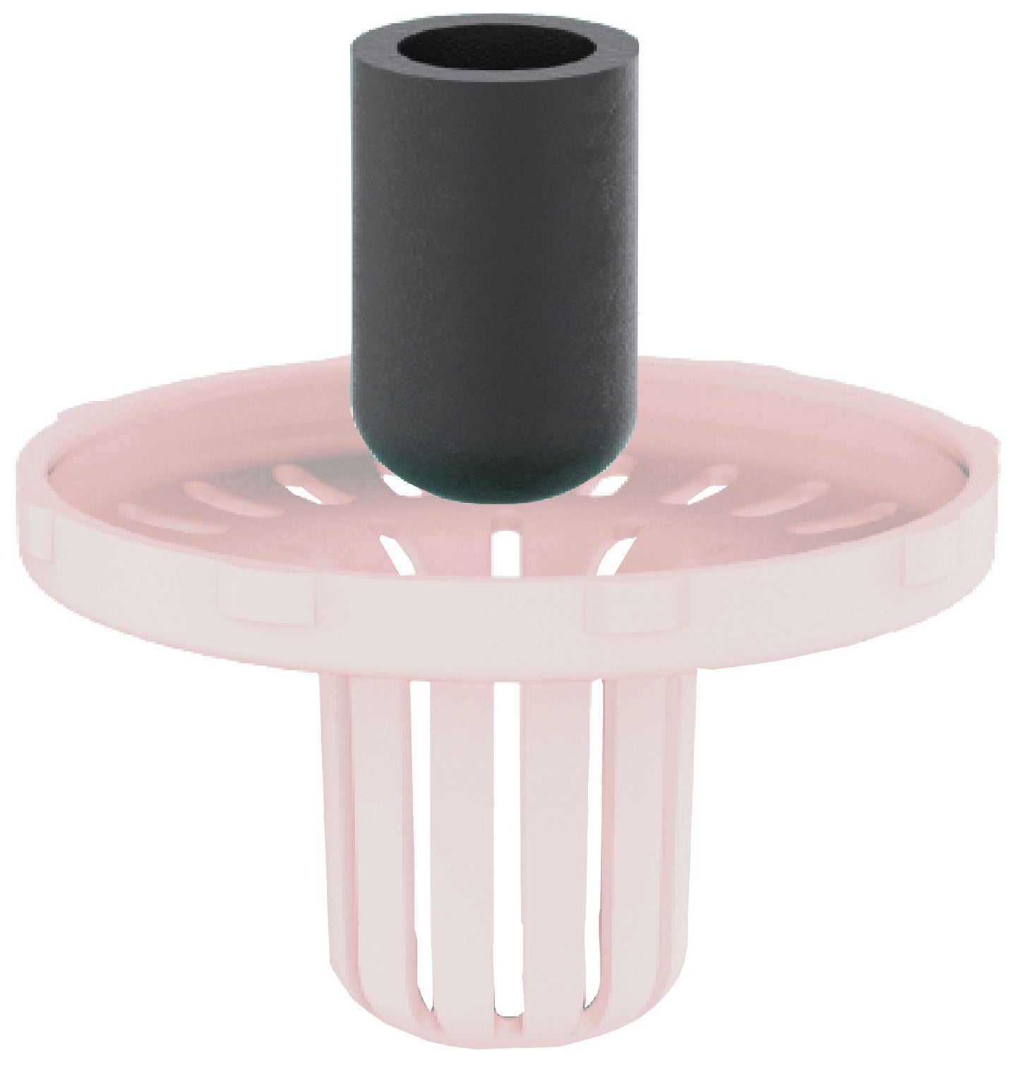Pink and black plastic component on a white background