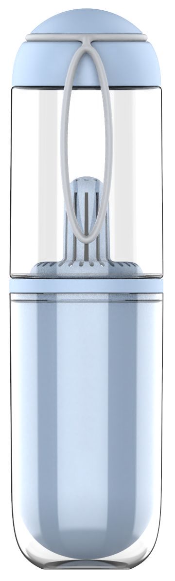 Transparent container with a blue lid on a white background