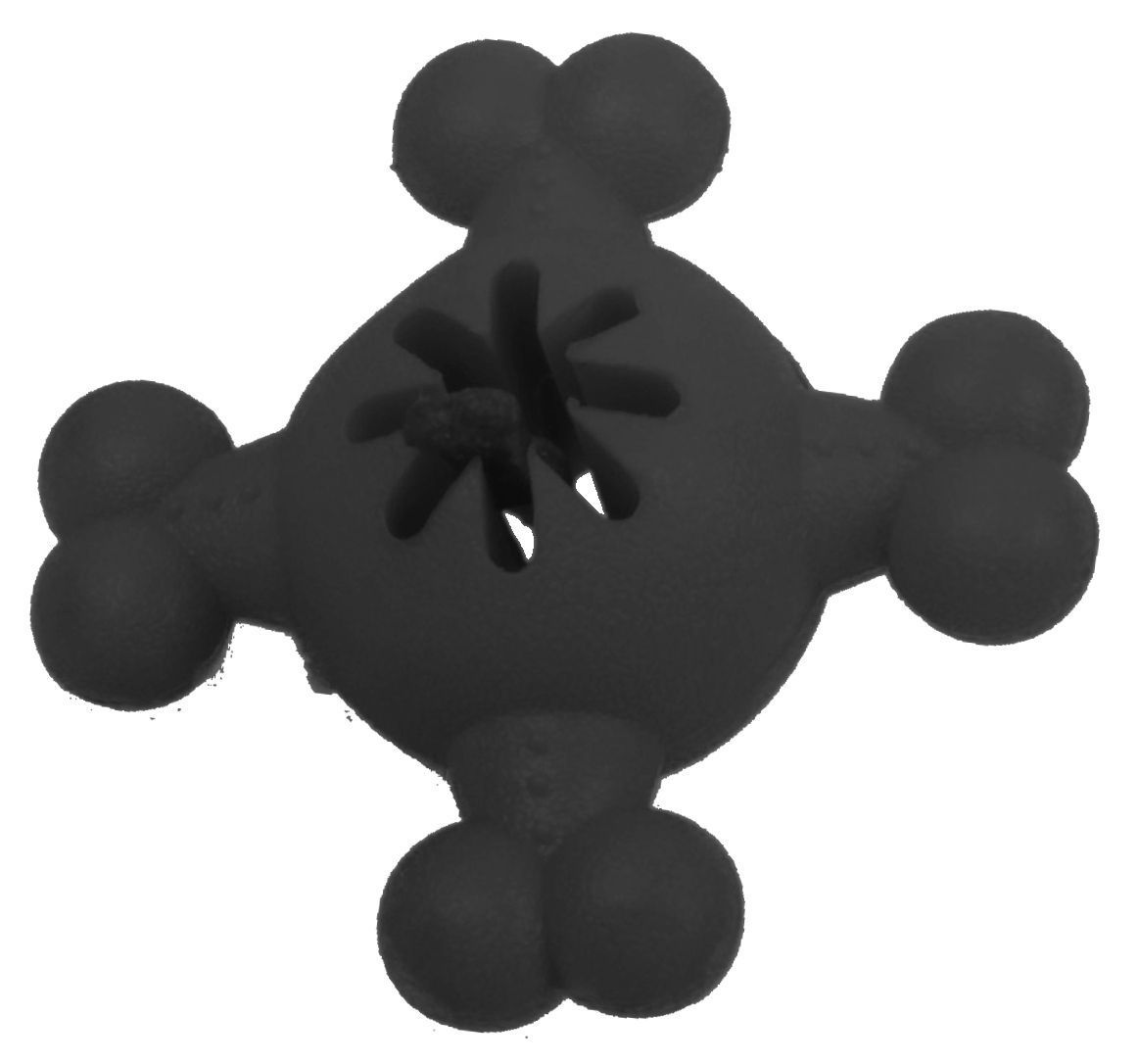 Black rubber duck with a propeller on a white background