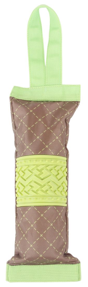 Quilted bag with green accents on a white background