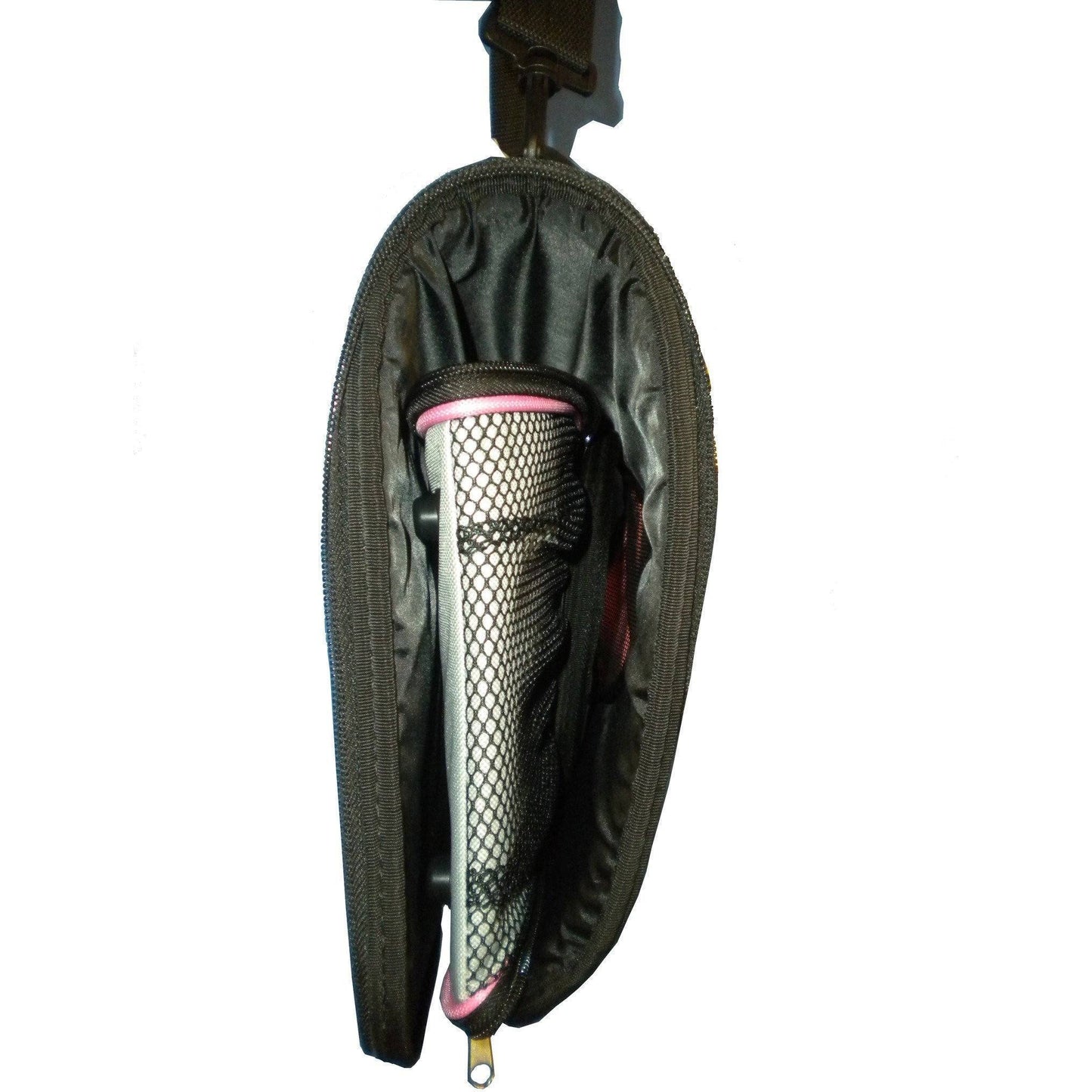 Fishing lure in a black protective case on a white background