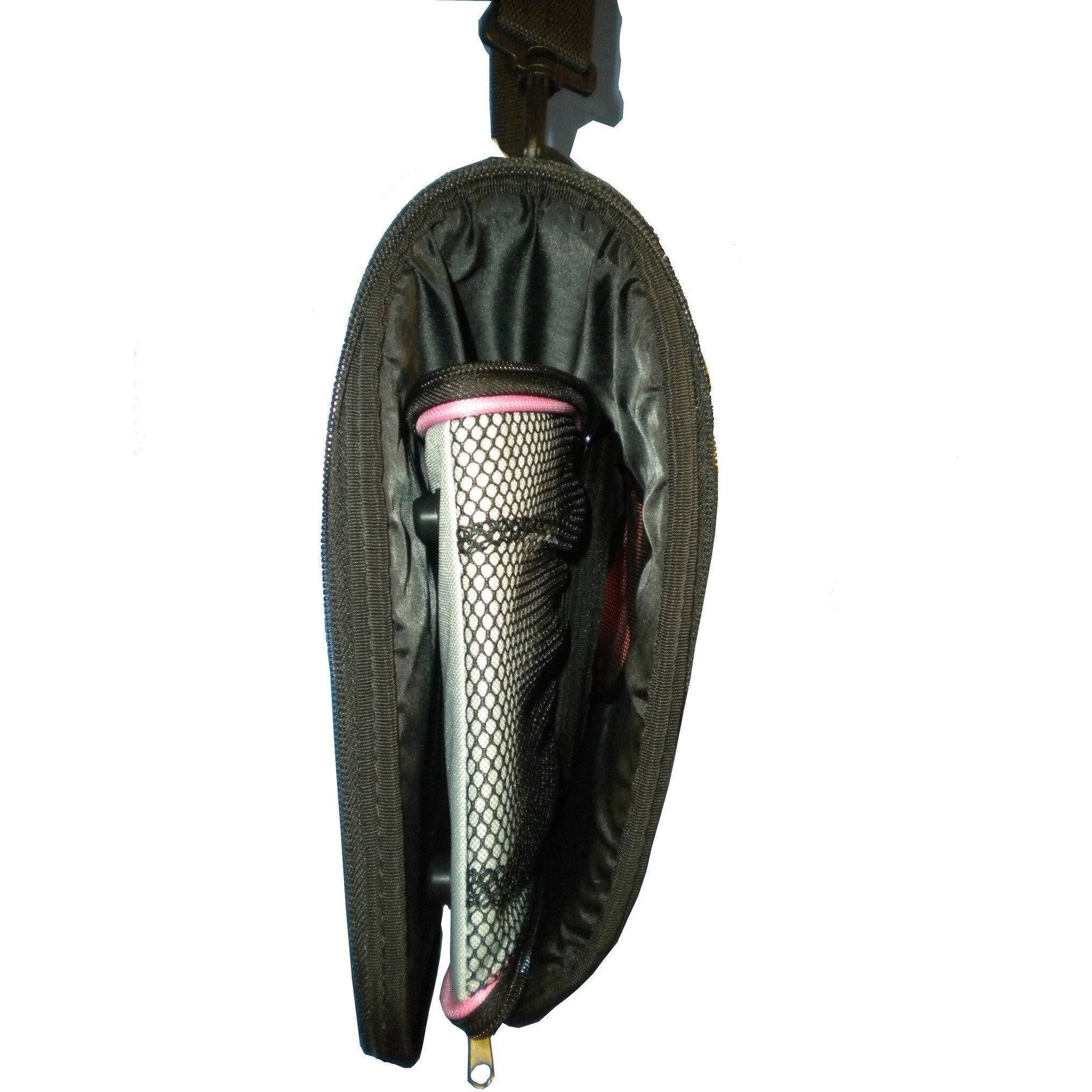 Fishing lure in a black protective case on a white background