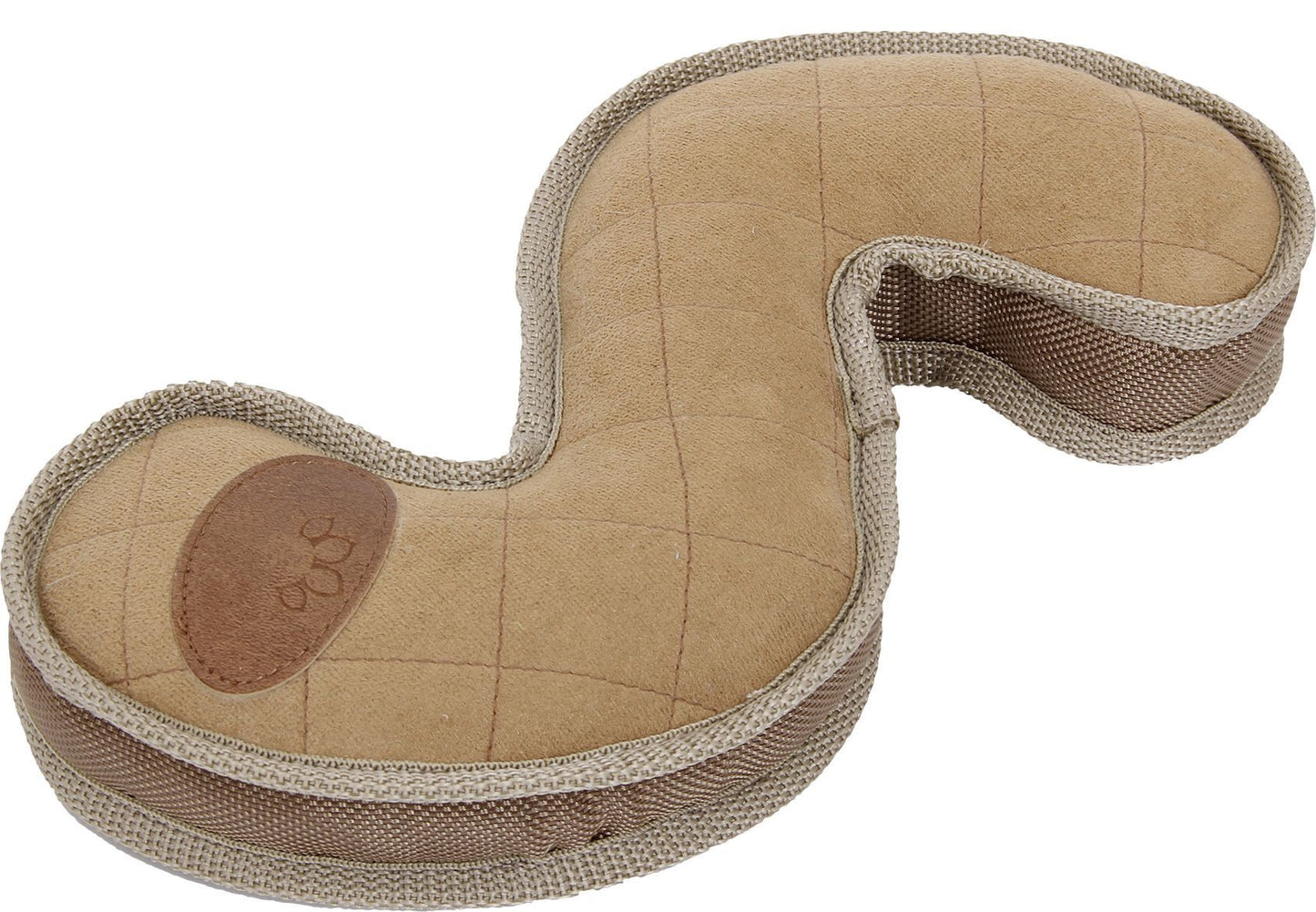 Beige travel pillow with mesh design on a white background