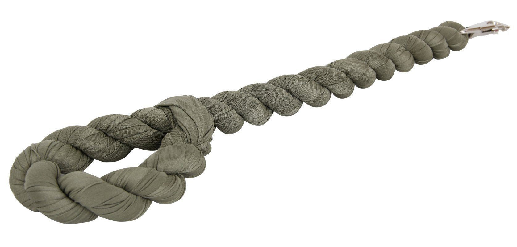 Green braided rope dog toy on a white background