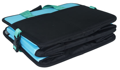Black and turquoise folding mat on a white background
