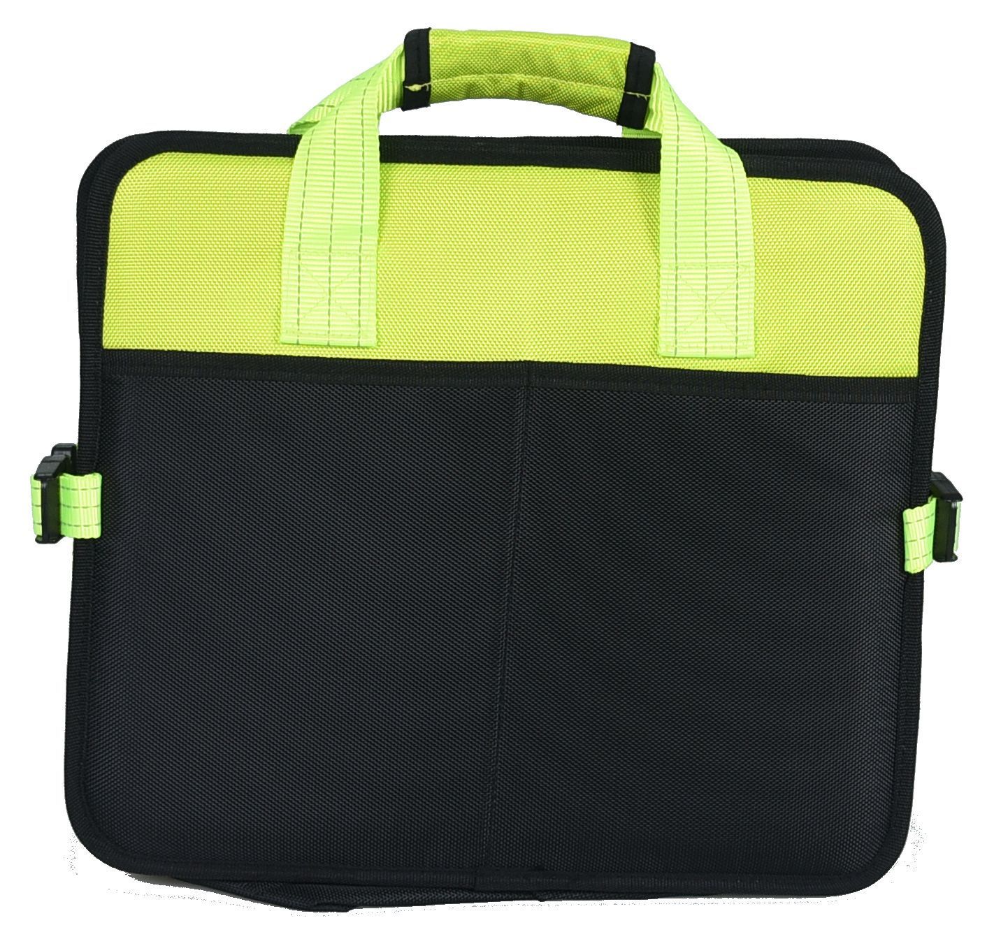 Black and green briefcase with a white background