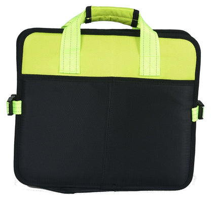 Black and green briefcase with a white background