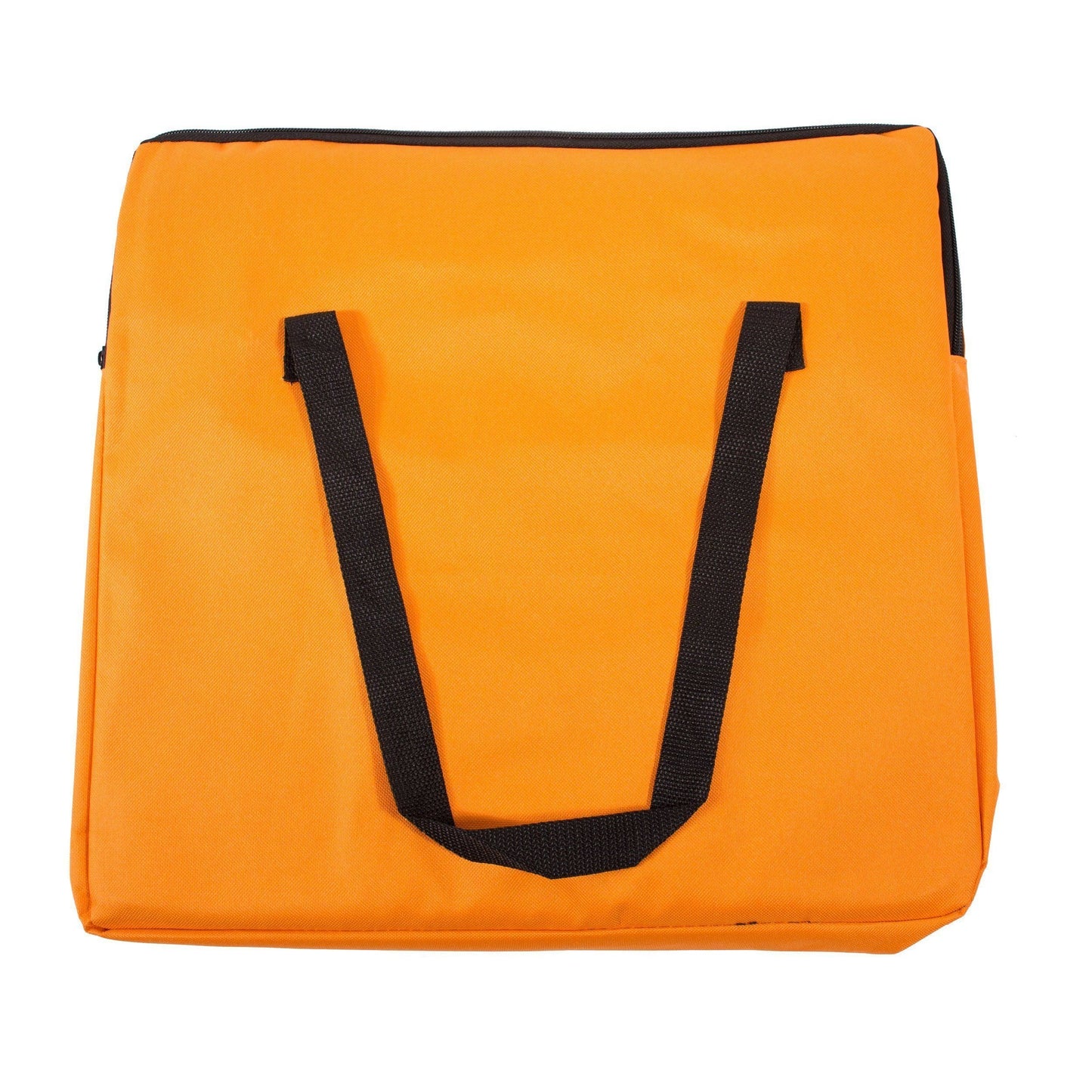 Orange bag with black handles on a white background